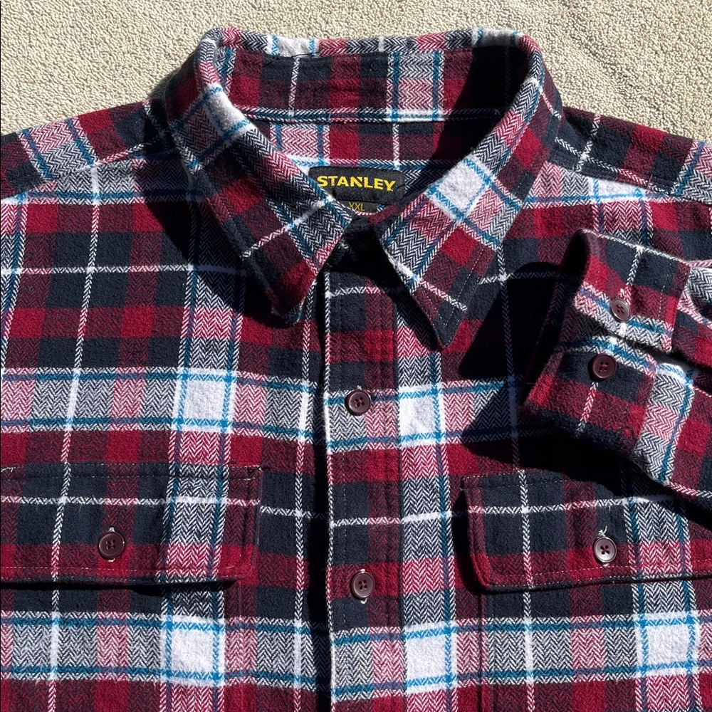 Stanley Red & Black Plaid Cotton Flannel Long Sleeve Button Shirt Men's Size XXL